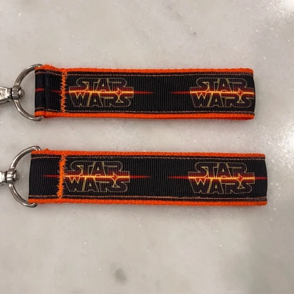 Star‎ Wars Keychain Lanyard Fabric Key Ring Holder Black Orange Set of 2